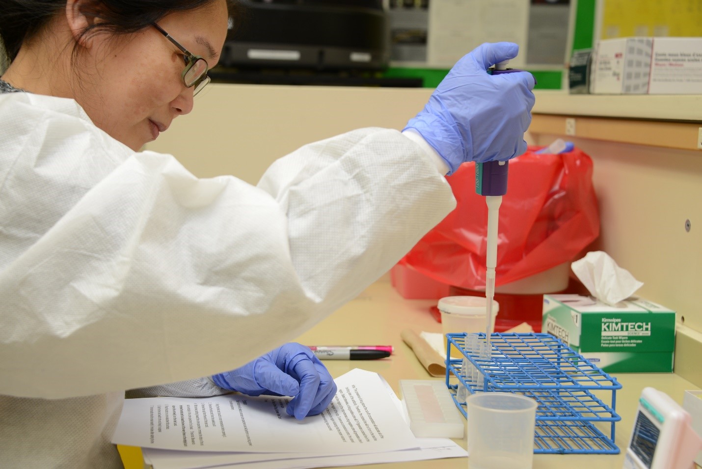  A Southwest student examines specimens during a Medical Laboratory Technician class.