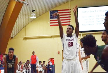 Xavier Davenport shooting a free-throw in the road win against Pensacola