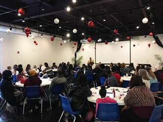 A packed room of students listen to Dr. Jacqueline Taylor at the Tennessee Reconnectors inaugural roundtable at the Bert Bornblum Library. 