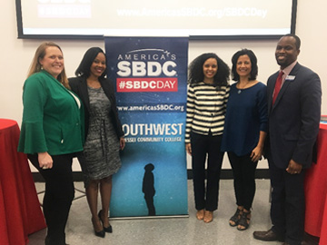 SBDC Day panelists Brandy Bonner Aden, Summer Owens, Nubian Simmons and Rose Conway with Rory Thomasf
