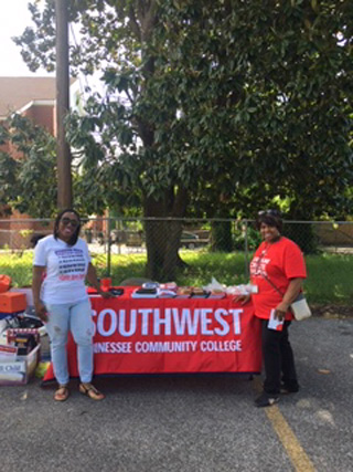 Melanie Jones with Merry Anderson of Southwest Middle College at the Pilgrim Rest  Baptist Church festival.