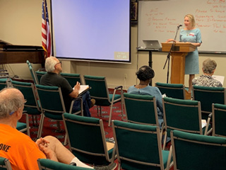 Suzanne Gibson introduced online classes and continuing education classes like culinary arts and foreign languages to participants of the Career Transitions Group.