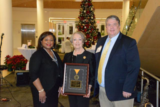 Assistant Vice Chancellor for strategic advancement at the College System of Tennessee Cris Perkins (right) presented the Tennessee Board of Regents’ Chancellor’s Award for Excellence in Philanthropy to Dr. Patra Temple.