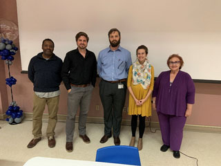 Languages and Literature Faculty Creative Writing Showcase featured the poetry and short story work of (l to r) Jerome Wilson, Ryan Stembridge, Daniel Gillespie, Susanna Jackson and Terry Ansbro.