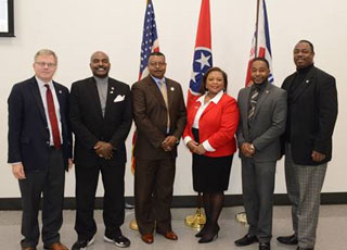 Pictured at the 2020 Legislative Luncheon are: State Rep. Dwayne Thompson, State Representative G.A. Hardaway Sr., TCAT-Memphis President Roland Rayner, Southwest President Dr. Tracy D. Hall, and State Representatives Jesse Chism and Joe Towns. 