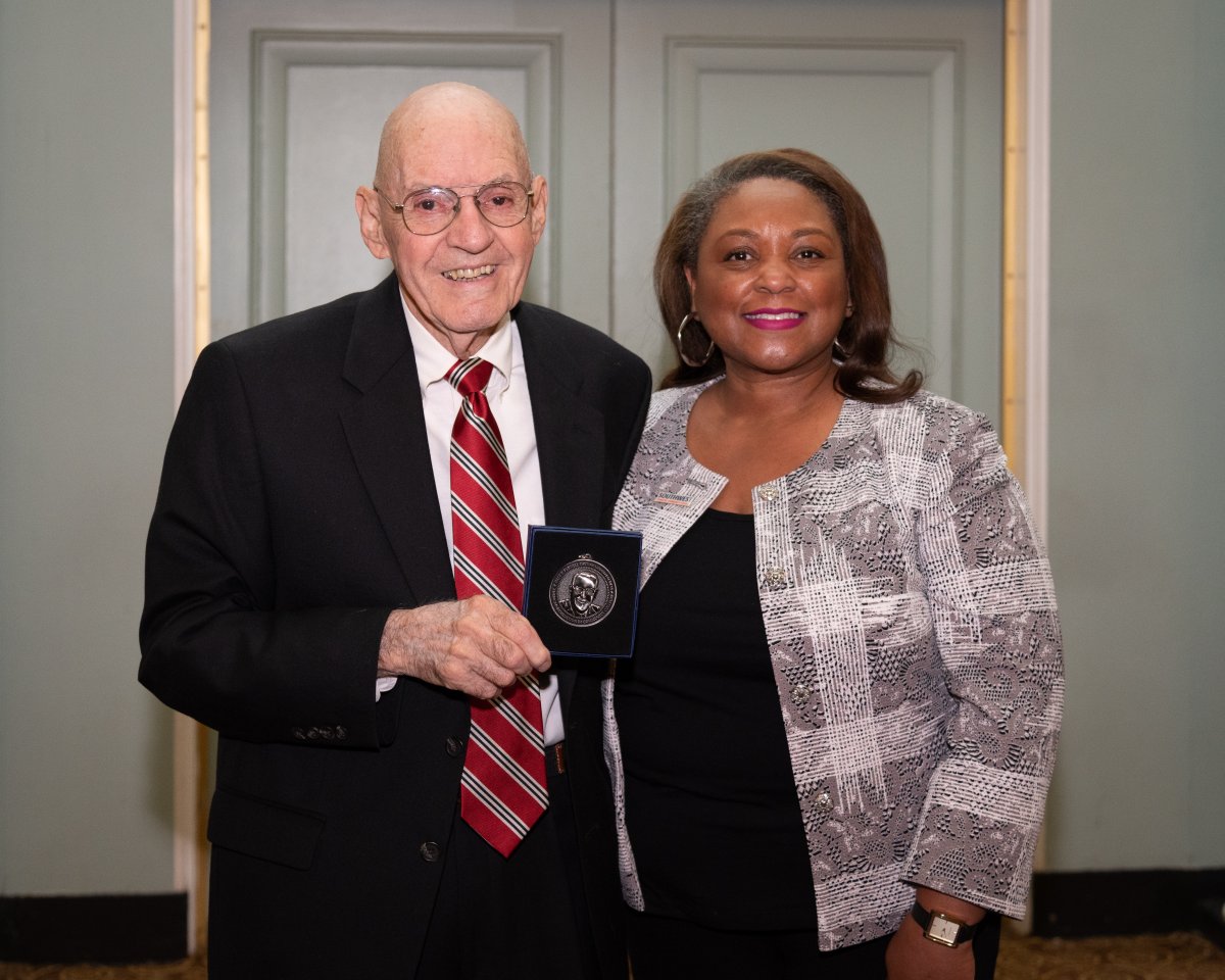 (L-R) Bill Weppner, accompanied by Southwest president D. Tracy D. Hall, at the American Association of Community Colleges’ Dale P. Parnell Distinguished Faculty Awards of Excellence Gala in New York City May 1, 2022. 