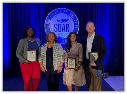 (L-R) Dr. Jennifer Townes, President Dr. Tracy D. Hall, Raquel Adams and Mitchell Grimm at TBR’s 2022 SOAR Awards Marcy 29, 2022.