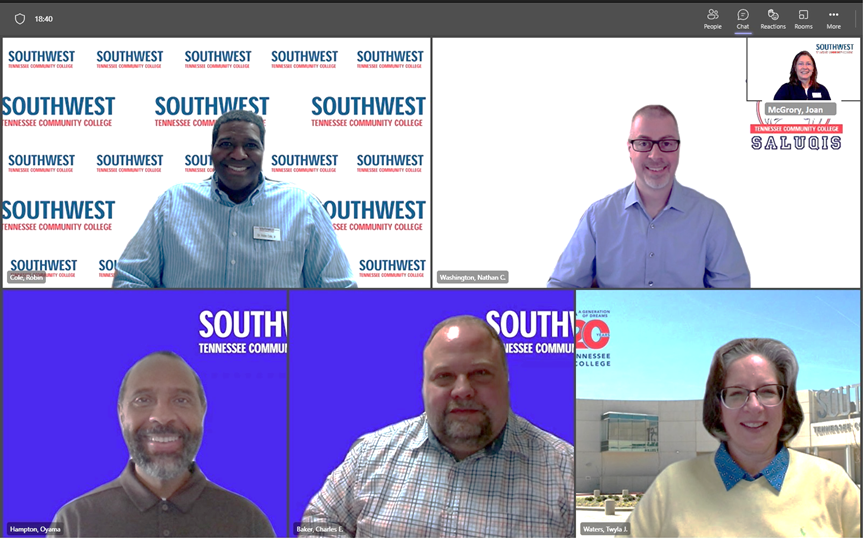 Southwest’s Business and Legal Studies faculty pose during a Youngprenuers virtual session. Top Row (L-R): Dr. Robin Cole, Dr. Nathan Washington and Dr. Joan McGrory. Bottom Row (L-R): Oyama Hampton, Dr. Eddie Baker and Dr. Twyla Waters.