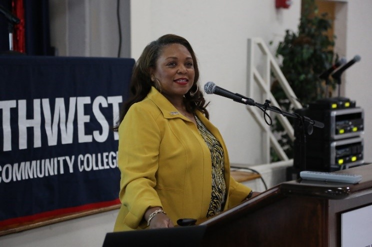 Southwest President Dr. Tracy D. Hall addresses faculty and staff at the 2022 Summer Institute