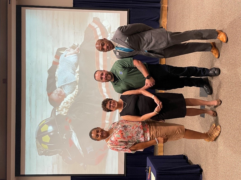 Dean of Health and Natural Sciences Dr. Shelia Bouie, Emergency Medical Services Program Coordinator Merry Mattix, student Robert Gibson and Vice President of Academic Affairs Dr. Kendricks Hooker at the 2022 EMS paramedic graduation ceremony. 