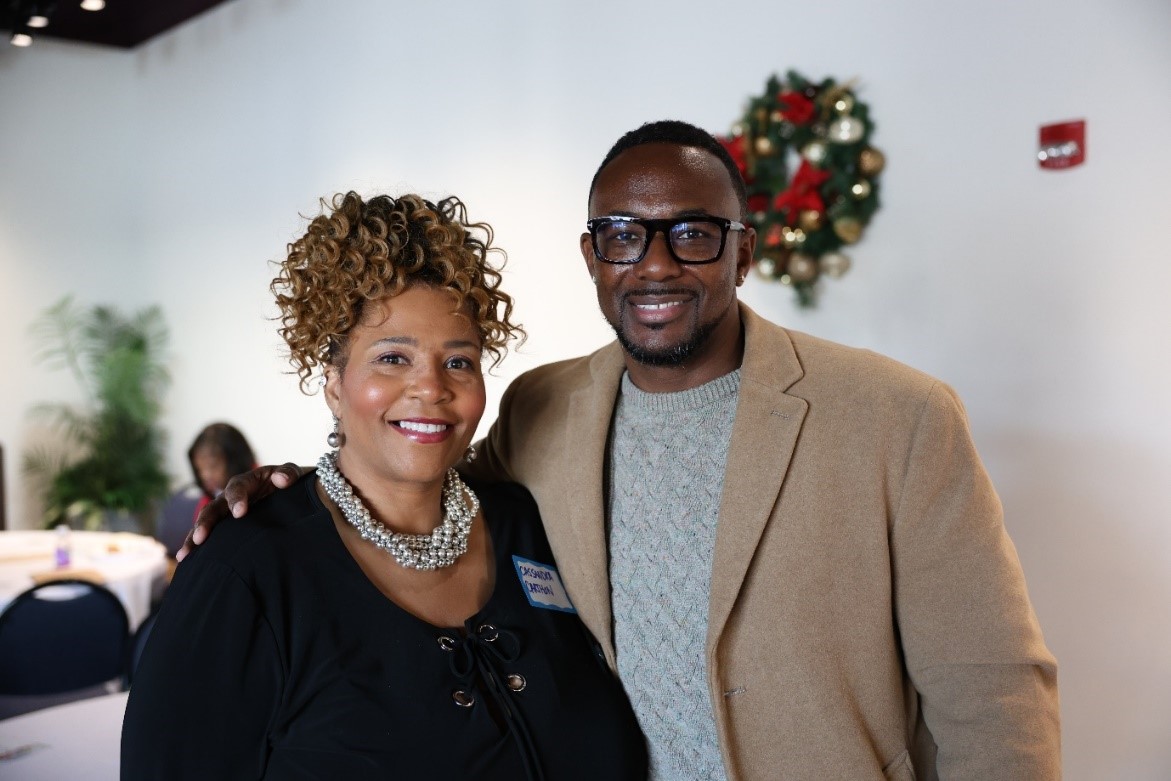 Southwest’s Institutional Advancement and Resource Development Specialist Cassandra Carthon and Alumni of the Year Calvin Sanford at The Southwest Foundation’s Giving with Gratitude donor reception.